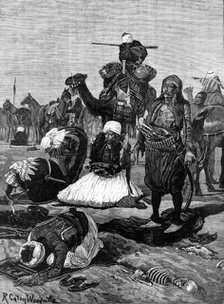 Bashi-Bazouks on the march: a halt for prayer, 1883. Creator: Unknown.