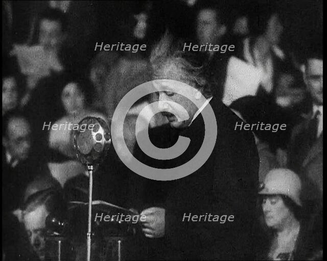 Albert Einstein Giving a Speech on Freedom of Expression, 1930s. Creator: British Pathe Ltd.