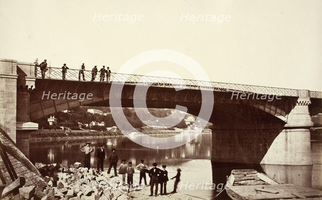 Bridge & Workers (Pont De La Mulatiere), Printed 1856 circa. Creator: Edouard Baldus.