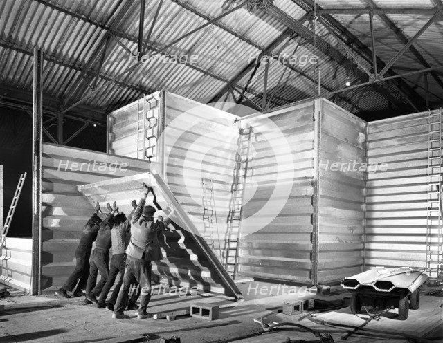 Constructing a new grain silo in Navenby, Lincolnshire, 1962. Artist: Michael Walters