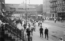 Stopping cars - St. R'Y Strike 1916, 1916. Creator: Bain News Service.