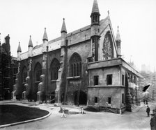Bomb damage to Lincoln's Inn Chapel, London, October 1915. Artist: Unknown.