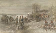 French troops cross a frozen river, 1888. Creator: Charles Rochussen.