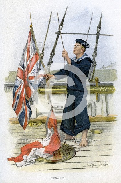 Royal Navy sailor signalling, c1890-c1893. Artist: William Christian Symons