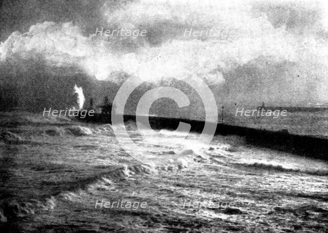 Tynemouth Jetty during the recent storm, 1898. Creator: Auty.