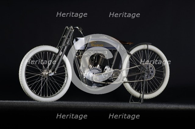 Harley Davidson boardtrack racer 1914. Artist: Simon Clay.