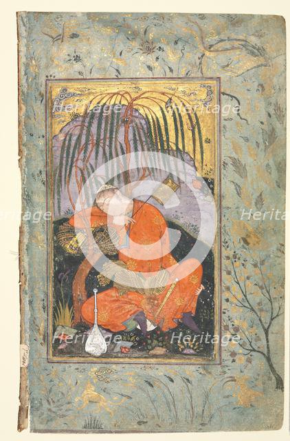 Persian Couplets (recto); Sleeping Youth (verso), late 1500s-early 1600s. Creator: Riza-yi Abbasi (Iranian), style of.