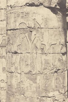 Karnak (Thèbes), Palais--Salle hypostyle--Colonnade Centrale--Décoration d'un Fut, 1853. Creator: Félix Teynard.
