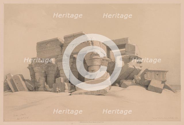 Egypt and Nubia: Volume I - No. 1, No. 2, Remains of the Portico of the Temple of Kom Ombo, 1838. Creator: Louis Haghe (British, 1806-1885).