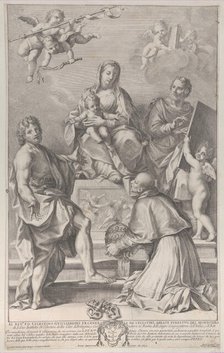Madonna and Child at center with Saint John the Baptist, Saint Luke, Pope Peter Celestini,..., 1694. Creator: Robert van Audenaerde.