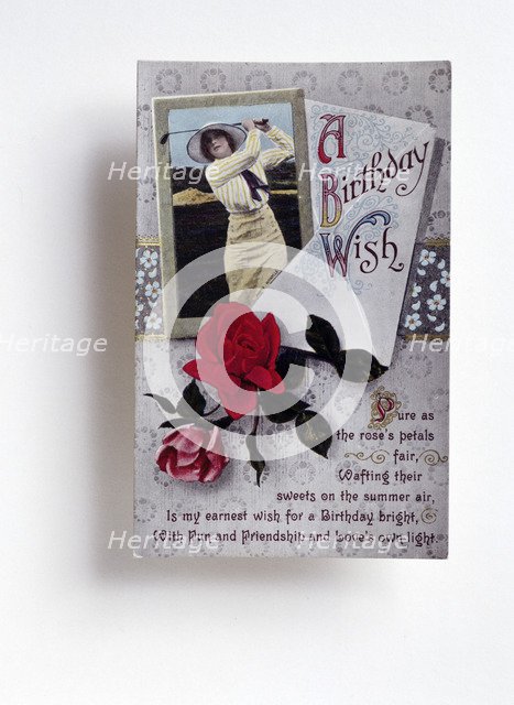 Birthday card with a golfing theme, c1910. Artist: Unknown