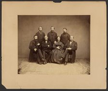 Group portrait of men and woman, about 1860-1869. Creator: Unknown.