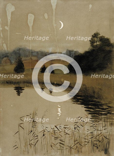 Autumn moonlight landscape, c1890s. Creator: Albert Edelfelt.