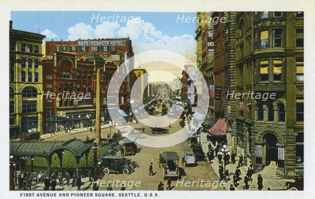 First Avenue and Pioneer Square, Seattle, Washington, USA, 1916. Artist: Unknown