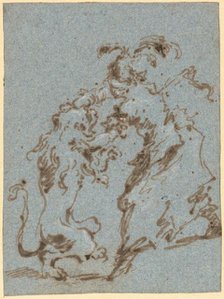 An Elegantly Dressed Woman Struggling with a Lion, 1780/1785. Creator: Francesco Guardi.