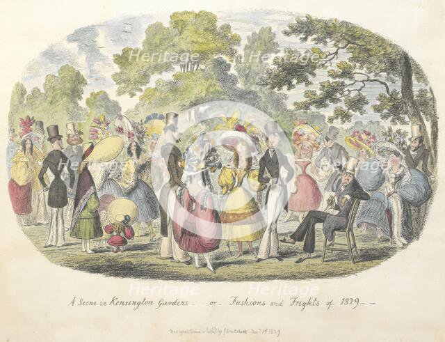 'A scene in Kensington Gardens, or fashion and frights of 1829', 1828, (29). Creator: George Cruikshank.