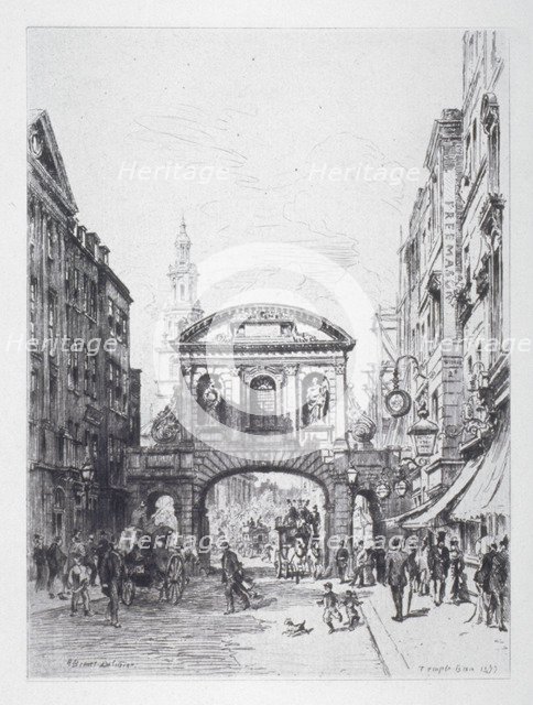 View of the east side of Temple Bar, London, 1877. Artist: Alfred-Louis Brunet-Debaines