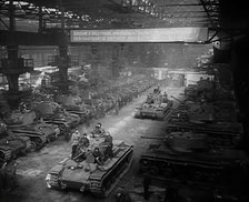 Russian Tanks Being Driven Out of a Factory, 1941. Creator: British Pathe Ltd.