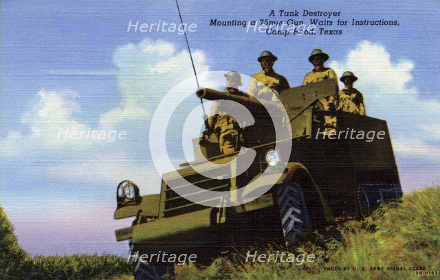 'A Tank Destroyer Mounting a 75mm Gun Waits for Instructions, Camp Hood, Texas', USA, 1943. Artist: US Army Signal Corps