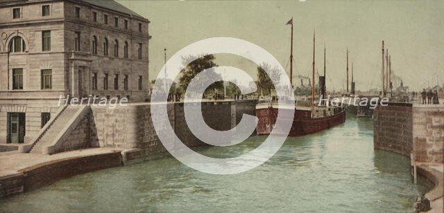 Entering Poe Lock, Sault Ste. Marie, Michigan, ca 1900. Creator: Unknown.