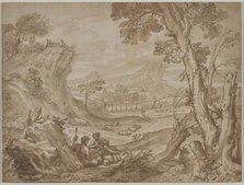 Landscape with Shepherds, c. 1700?. Creator: Domenico I Piola (Italian, 1627-1703).