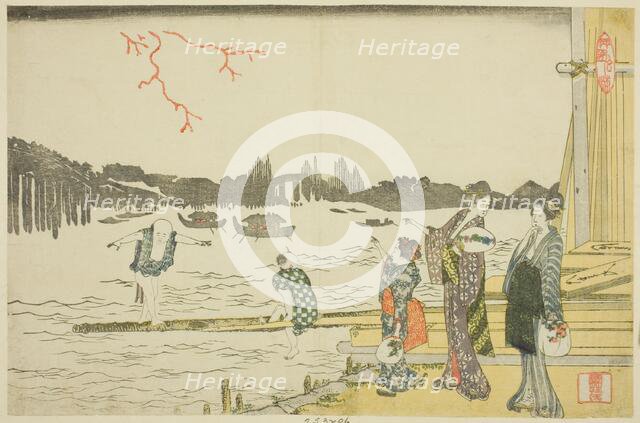 Women and Children Viewing the Fireworks, Japan, c. 1798. Creator: Hokusai.