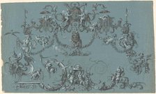 Arabesques with Frolicking Putti, Animals, and Jesters, c. 1750. Creator: Unknown.