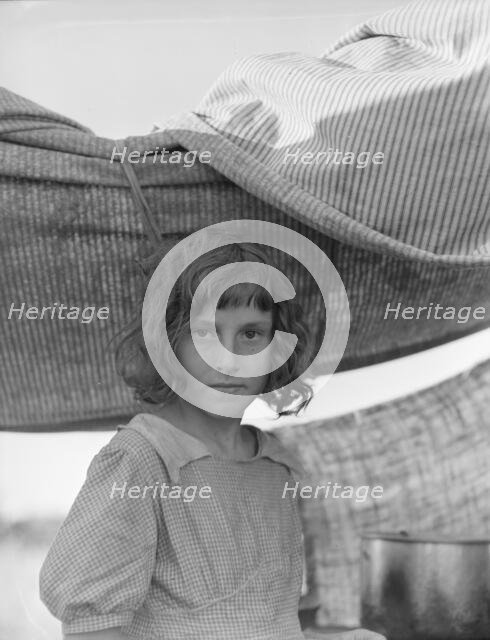 Migratory child in camp at end of day, Bean pickers' camp near West Stayton, Oregon, 1939. Creator: Dorothea Lange.