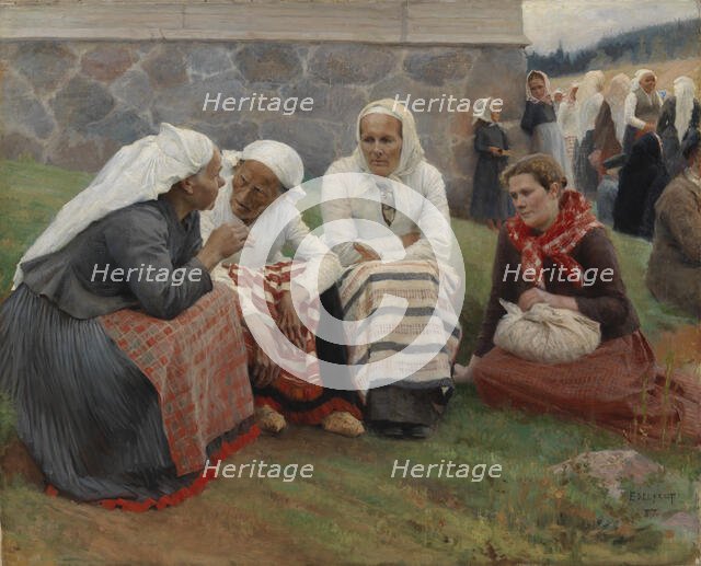 Women Outside the Church at Ruokolahti; Women of Ruokolahti on the Church Hill, 1887. Creator: Albert Edelfelt.