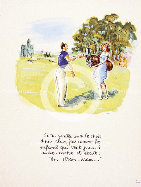 Greetings card with golfing theme, France, c1930s. Artist: Unknown