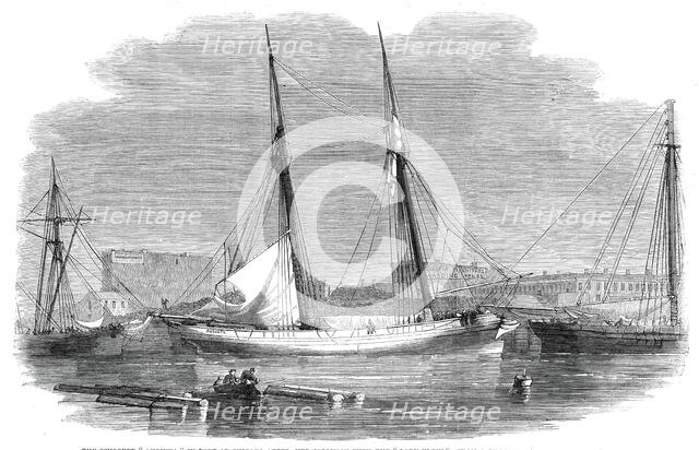 The schooner "Augusta" in port at Chicago after her collision with the "Lady Elgin"..., 1860. Creator: Unknown.