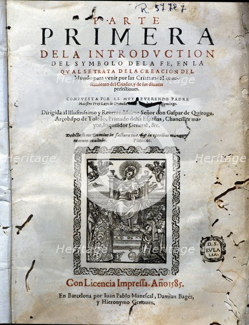 Introduction of the 'Symbol of faith', cover of the first printed part in Barcelona in 1585, work…