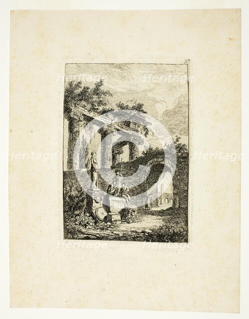 The Statue before the Ruins, plate three from Les Soirées de Rome, 1763/64. Creator: Hubert Robert.