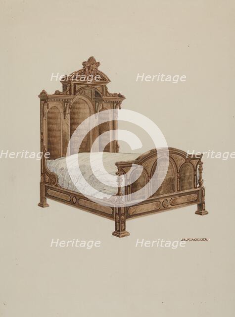 Bed, Burl Walnut, c. 1939. Creator: Randolph F Miller.