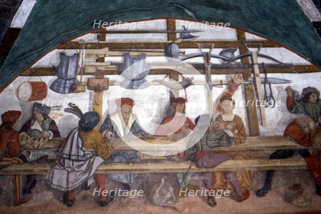 Frescoes preserved in the Castle of Issogne, scenes of guards.