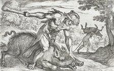 Hercules and the Boar of Erymanthus, 1608. Creators: Antonio Tempesta, Nicolaus van Aelst.