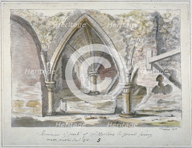 Remains of the Church of St Martin's le Grand, City of London, 1815. Artist: Thomas Prattent