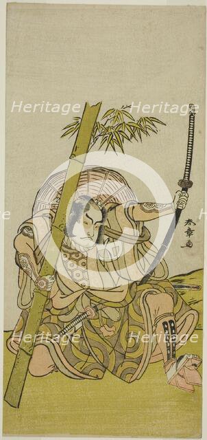 The Actor Otani Hiroji III as the Guard Kuriu Zaemon Yorikata in the Play Azuma no Mori..., c. 1779. Creator: Shunsho.