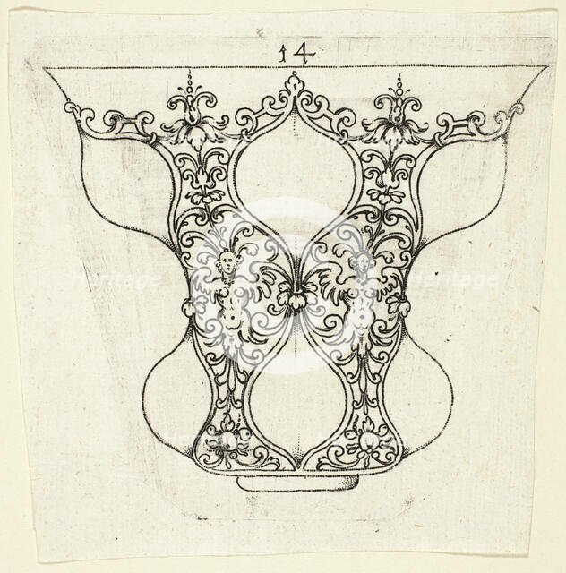 Plate 14, from twenty ornamental designs for goblets and beakers, 1604. Creator: Master AP.