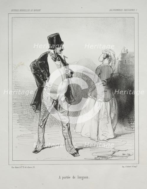 Baliverneries Parisiennes: A portée de lorgnon. Creator: Paul Gavarni (French, 1804-1866).