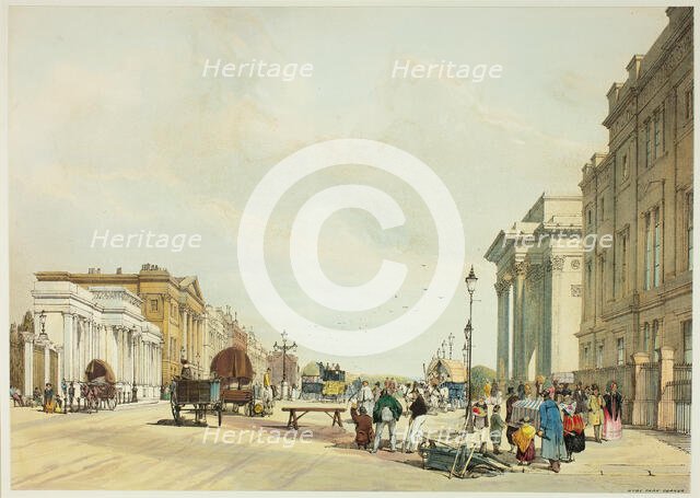 Hyde Park Corner, plate fifteen from Original Views of London as It Is, 1842. Creator: Thomas Shotter Boys.