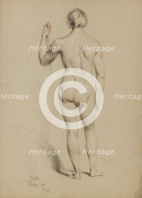 Standing male nude viewed from the back, January, 1848. Creator: Edmund Thomas Parris.