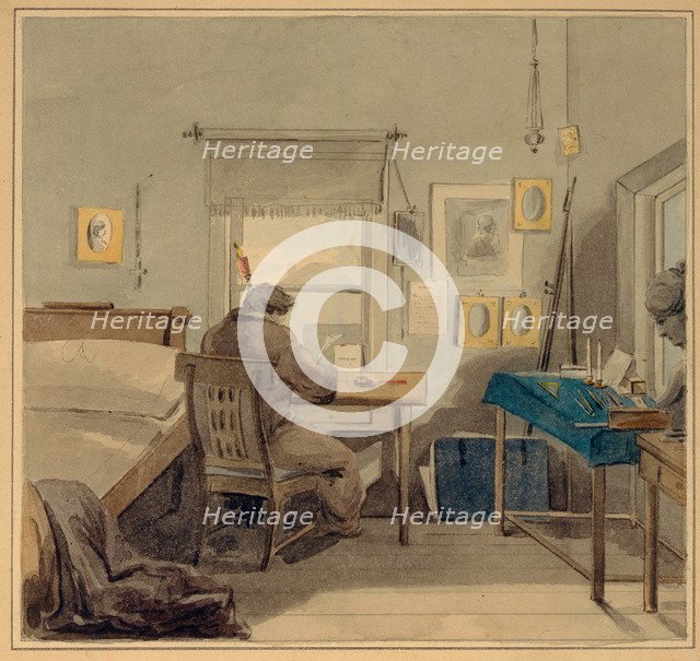 At work. In the Pavel Nashchokin House, 1824. Artist: Sokolov, Pyotr Fyodorovich (1791-1848)