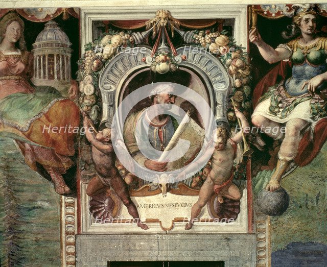 Amerigo Vespucci (1454-1512), Italian geographer and navigator, portrait in the Hall of the Palaz…