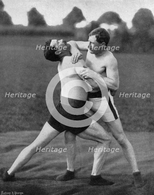 The body holt and neck double, wrestling display, Aldershot, Hampshire, 1896. Artist: Gregory & Co