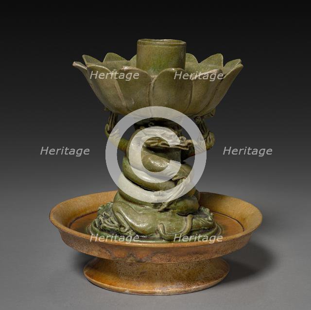Lamp Stand with Coiling Dragons and Lotus Design, 581-907. Creator: Unknown.
