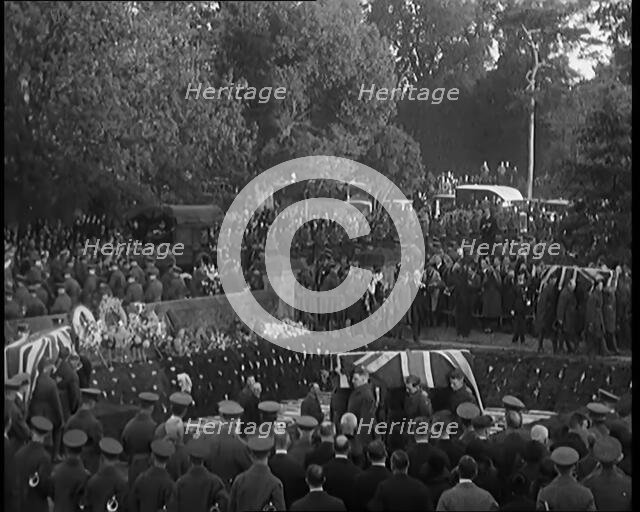 RAF Officers and Male Civilians Taking Part in a Funeral Parade for the Dead Crew of the..., 1930. Creator: British Pathe Ltd.