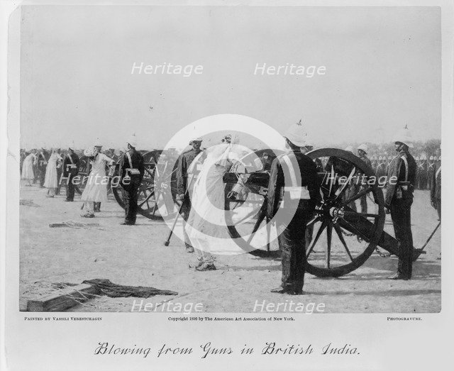 Blowing from guns in British India, c. 1890. Artist: Vereshchagin, Vasili Vasilyevich (1842-1904)