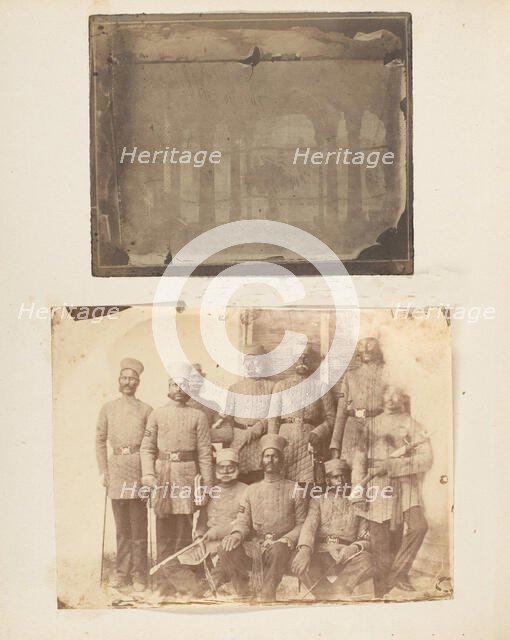 Second Attempt to Photograph Our Room at Delhi; Loyal Naluc officers taken at Umballa, 1850s. Creator: Unknown.