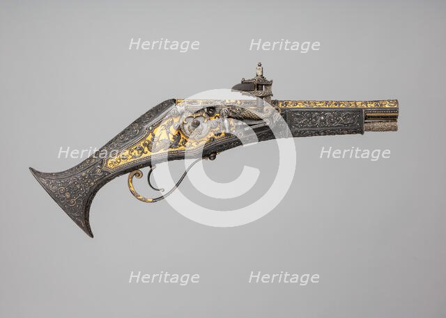 Wheellock Pistol Made for Maximilian I of Bavaria (1573-1651), German, Munich, ca. 1600-1610. Creator: Emanuel Sadeler.